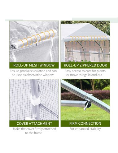 Outsunny 3.5 x 3 x 2m Walk-In Greenhouse Polytunnel Greenhouse Garden Hot House with Steel Frame, Roll Up Door and Windows, Whit