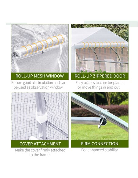 Outsunny 3.5 x 3 x 2m Walk-In Greenhouse Polytunnel Greenhouse Garden Hot House with Steel Frame, Roll Up Door and Windows, Whit - pic 37835 | FastDaddyshop