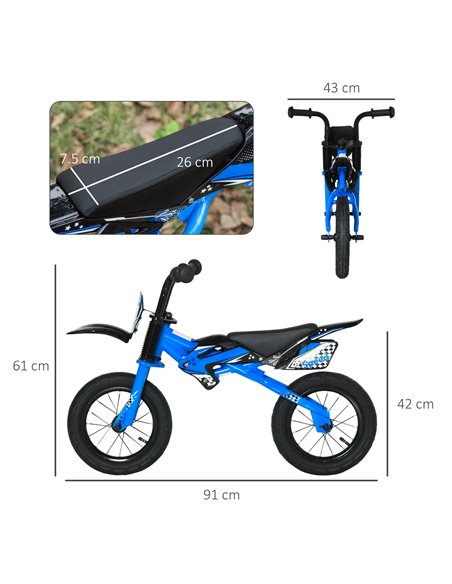 HOMCOM 12" Kids Balance Bike Air, No Pedal Training Bicycle Blue - pic 3784 | FastDaddyshop