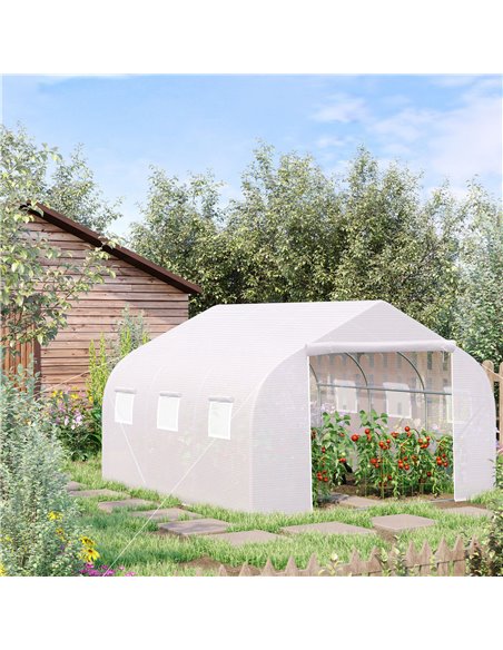Outsunny 4.5 x 3 x 2m Walk-In Polytunnel Greenhouse, White 845-070 - pic 37840 | FastDaddyshop