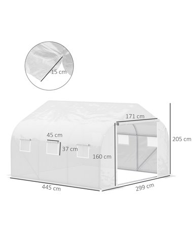 Outsunny 4.5 x 3 x 2m Walk-In Polytunnel Greenhouse, White 845-070