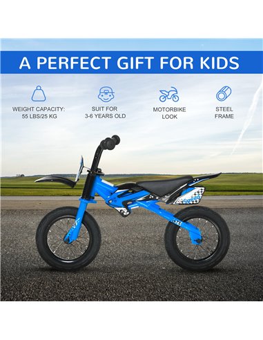 HOMCOM 12" Kids Balance Bike AIR, No Pedal Training Bicycle Blue