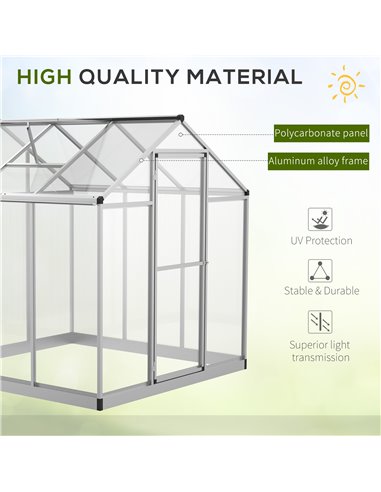 Outsunny 6x6ft Clear Polycarbonate Greenhouse Aluminium Frame Large Walk-In Garden Plants Grow 845-243