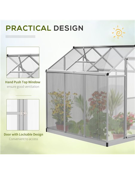 Outsunny 6x6ft Clear Polycarbonate Greenhouse Aluminium Frame Large Walk-In Garden Plants Grow 845-243 - pic 37852 | FastDaddyshop