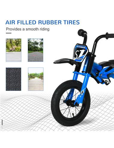 HOMCOM 12" Kids Balance Bike Air, No Pedal Training Bicycle Blue