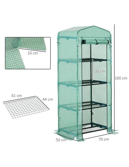 Outsunny 4 Tiers Mini Portable Greenhouse Plant Grow Shed Metal Frame PE Cover 160H x 70L x 50Wcm, Green 01-0097 - pic 37868 | FastDaddyshop
