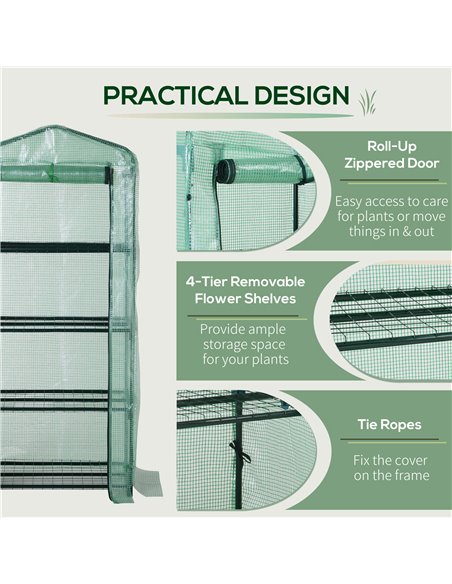 Outsunny 4 Tiers Mini Portable Greenhouse Plant Grow Shed Metal Frame PE Cover 160H x 70L x 50Wcm, Green 01-0097 - pic 37869 | FastDaddyshop