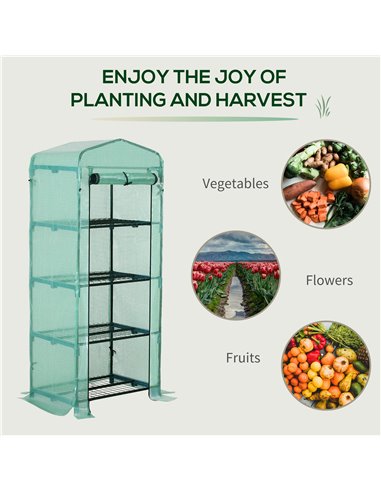 Outsunny 4 Tiers Mini Portable Greenhouse Plant Grow Shed Metal Frame PE Cover 160H x 70L x 50Wcm, Green 01-0097