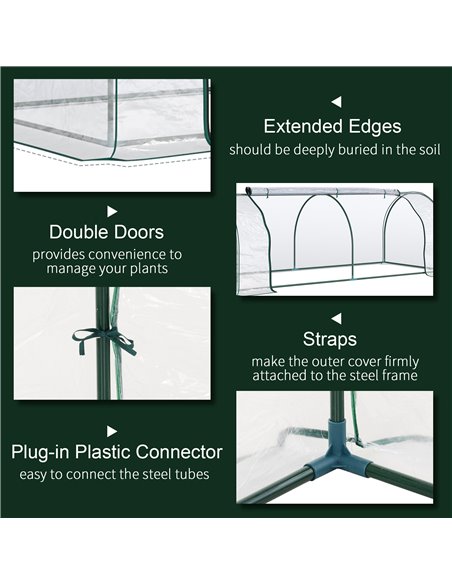 Outsunny Tunnel Greenhouse Green Grow House for Garden Outdoor, Steel Frame, PVC Cover, Transparent, 250 x 100 x 80cm 845-305 - pic 37906 | FastDaddyshop