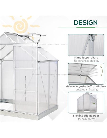 Outsunny Walk-In Greenhouse Polycarbonate Panels Aluminium Frame w/ Sliding Door Adjustable Window Inner Area Plant Flower Grow, - pic 37923 | FastDaddyshop
