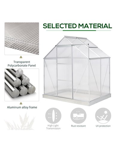 Outsunny Walk-In Greenhouse Polycarbonate Panels Aluminium Frame w/ Sliding Door Adjustable Window Inner Area Plant Flower Grow,