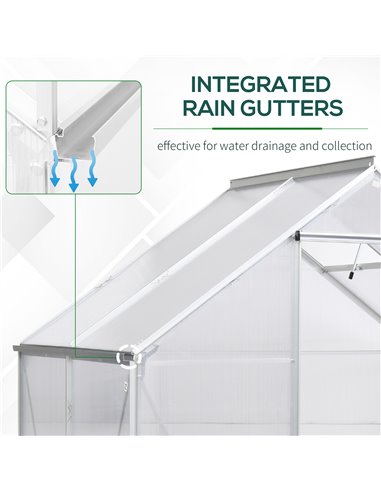 Outsunny Walk-In Greenhouse Polycarbonate Panels Aluminium Frame w/ Sliding Door Adjustable Window Inner Area Plant Flower Grow,