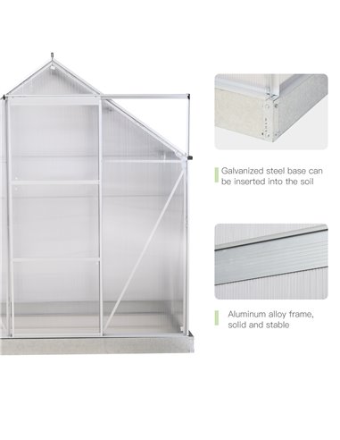 Outsunny Walk-In Greenhouse Polycarbonate Panels Aluminium Frame w/ Sliding Door Adjustable Window Inner Area Plant Flower Grow,