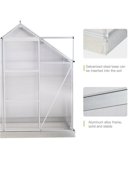 Outsunny Walk-In Greenhouse Polycarbonate Panels Aluminium Frame w/ Sliding Door Adjustable Window Inner Area Plant Flower Grow, - pic 37926 | FastDaddyshop
