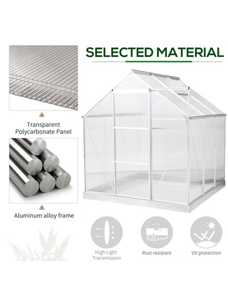 Outsunny 6 x 6 ft Walk-In Greenhouse Polycarbonate Lean to Greenhouse Grow House w/ Aluminium Frame, Sliding Door, Adjustable Wi - pic 37933 | FastDaddyshop