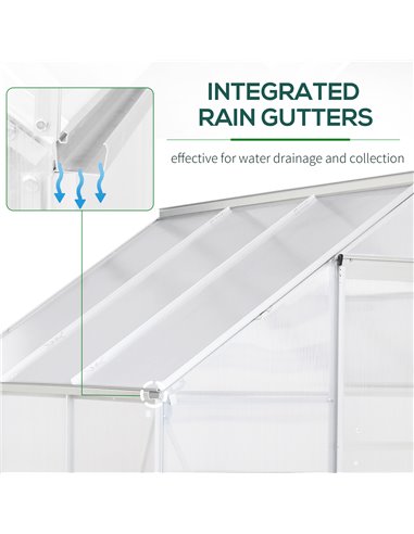 Outsunny 6 x 6 ft Walk-In Greenhouse Polycarbonate Lean to Greenhouse Grow House w/ Aluminium Frame, Sliding Door, Adjustable Wi
