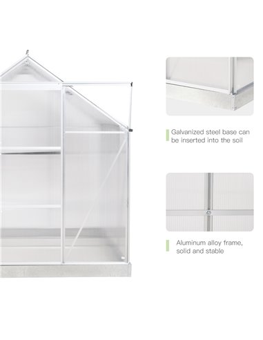 Outsunny 6 x 6 ft Walk-In Greenhouse Polycarbonate Lean to Greenhouse Grow House w/ Aluminium Frame, Sliding Door, Adjustable Wi