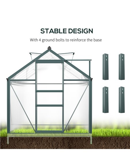 Outsunny Aluminium Frame Greenhouse Large Walk-In Greenhouse Garden Plants Grow Galvanized Base w/ Slide Door (10ft x 6ft) 845-0 - pic 37943 | FastDaddyshop