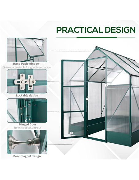 Outsunny 6 x 6ft Garden Walk-in Polycarbonate Greenhouse 845-421V01 - pic 37987 | FastDaddyshop
