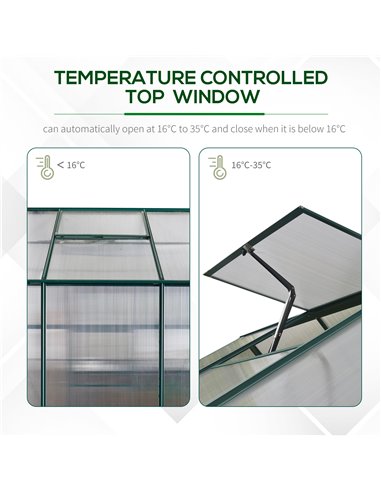 Outsunny Garden Walk-in Aluminium Greenhouse Polycarbonate with Plant Bed ,Temperature Controlled Window, Foundation, 6 x 6ft 84