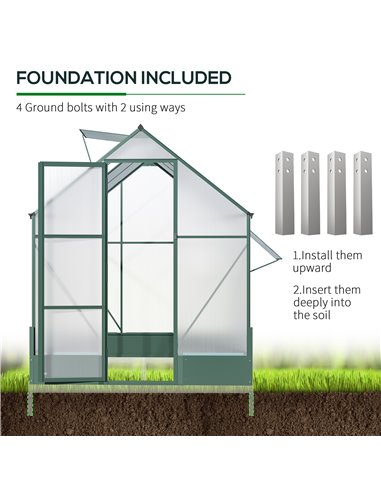 Outsunny Garden Walk-in Aluminium Greenhouse Polycarbonate with Plant Bed ,Temperature Controlled Window, Foundation, 6 x 6ft 84