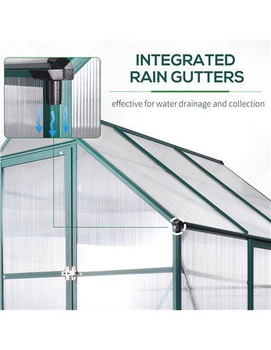 Outsunny Garden Walk-in Aluminium Greenhouse Polycarbonate with Plant Bed ,Temperature Controlled Window, Foundation, 6 x 6ft 84
