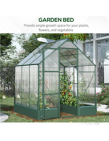 Outsunny Garden Walk-in Aluminium Greenhouse Polycarbonate with Plant Bed ,Temperature Controlled Window, Foundation, 6 x 6ft 84