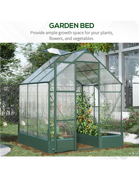 Outsunny Garden Walk-in Aluminium Greenhouse Polycarbonate with Plant Bed ,Temperature Controlled Window, Foundation, 6 x 6ft 84 - pic 37991 | FastDaddyshop