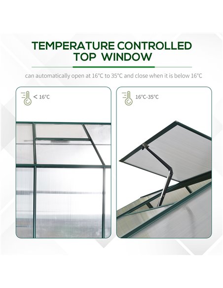 Outsunny Garden Walk-in Aluminium Greenhouse Polycarbonate with Plant Bed ,Temperature Controlled Window, Foundation, 6 x 8ft 84 - pic 37997 | FastDaddyshop