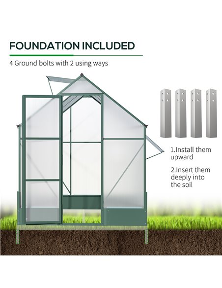 Outsunny Garden Walk-in Aluminium Greenhouse Polycarbonate with Plant Bed ,Temperature Controlled Window, Foundation, 6 x 8ft 84 - pic 37998 | FastDaddyshop