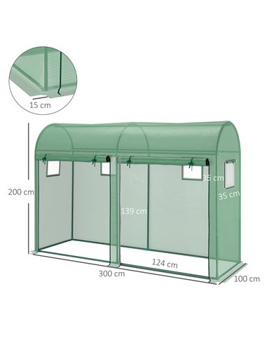 Outsunny Garden Plant Tomato Growth Greenhouse W/ Double Doors & 4 Windows  PE Cover Steel Frame Green, 3L x 1W x 2H (m) 845-416