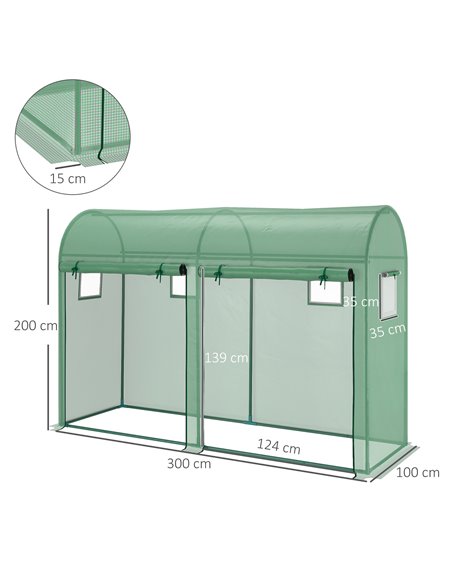 Outsunny Garden Plant Tomato Growth Greenhouse W/ Double Doors & 4 Windows  PE Cover Steel Frame Green, 3L x 1W x 2H (m) 845-416 - pic 38003 | FastDaddyshop