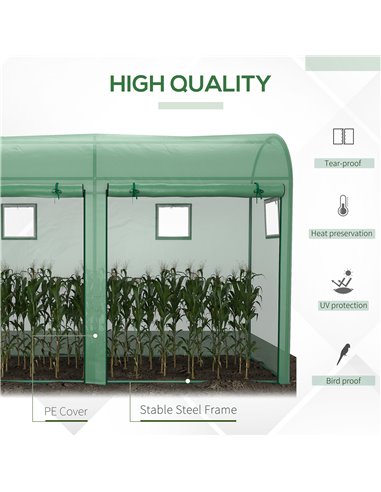 Outsunny Garden Plant Tomato Growth Greenhouse W/ Double Doors & 4 Windows  PE Cover Steel Frame Green, 3L x 1W x 2H (m) 845-416
