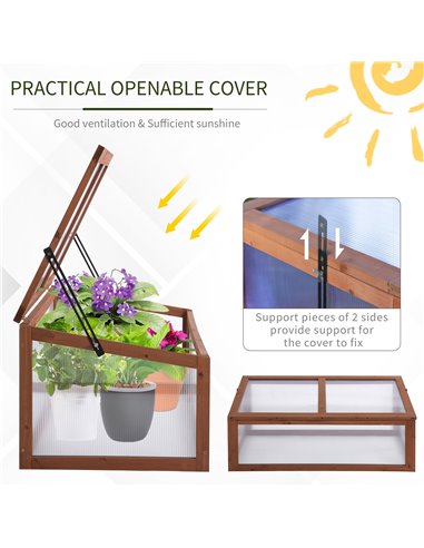 Outsunny Wooden Framed Polycarbonate Cold Frame Greenhouse for Plants Outdoor with Openable & Tilted Top Cover, PC Board, Brown,