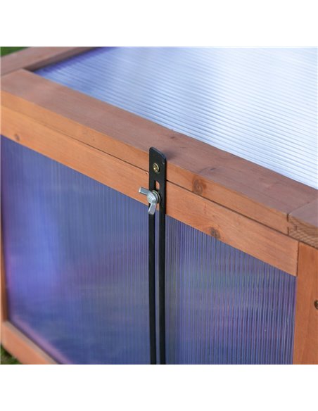 Outsunny Wooden Framed Polycarbonate Cold Frame Greenhouse for Plants Outdoor with Openable & Tilted Top Cover, PC Board, Brown, - pic 38027 | FastDaddyshop