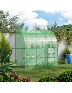 Outsunny Outdoor Walk-In Lean to Wall Tunnel Greenhouse, Green 845-304V01 2