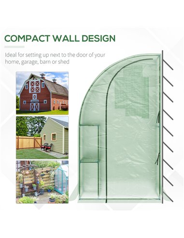 Outsunny Outdoor Walk-In Lean to Wall Tunnel Greenhouse, Green 845-304V01