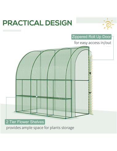 Outsunny Outdoor Walk-In Lean to Wall Tunnel Greenhouse, Green 845-304V01