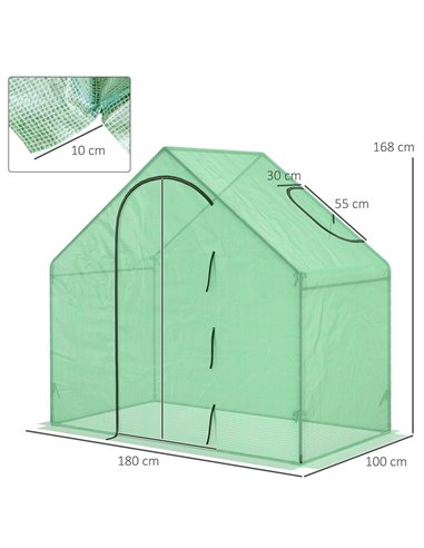 Outsunny Walk in Greenhouse Garden Grow House with Roll Up Door and Window, 180 x 100 x 168 cm, Green 845-154V01