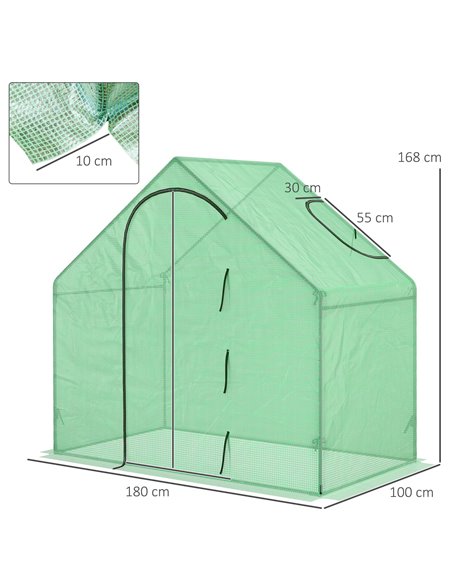 Outsunny Walk in Greenhouse Garden Grow House with Roll Up Door and Window, 180 x 100 x 168 cm, Green 845-154V01 - pic 38057 | FastDaddyshop