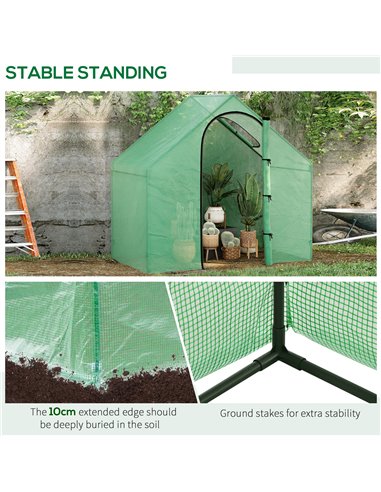 Outsunny Walk in Greenhouse Garden Grow House with Roll Up Door and Window, 180 x 100 x 168 cm, Green 845-154V01