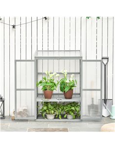 Outsunny Wooden Cold Frame Polycarbonate Greenhouse, Grey 845-371 2