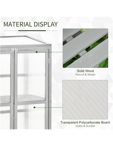 Outsunny Wooden Cold Frame Polycarbonate Greenhouse, Grey 845-371