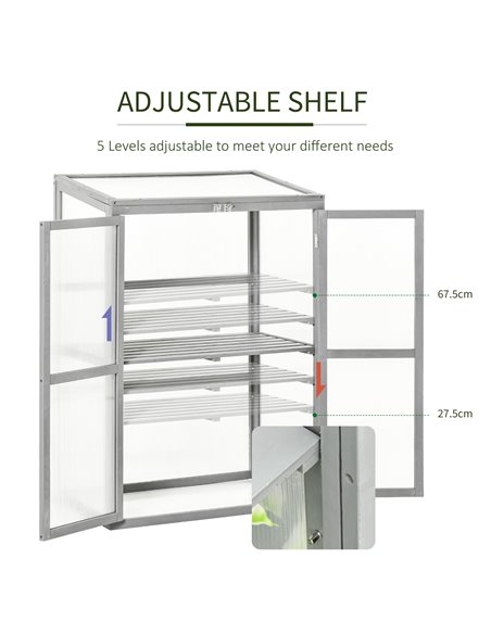 Outsunny Wooden Cold Frame Greenhouse Garden Polycarbonate Grow House w/ Adjustable Shelf, Double Doors, 76 x 47 x 110 cm, Grey  - pic 38077 | FastDaddyshop