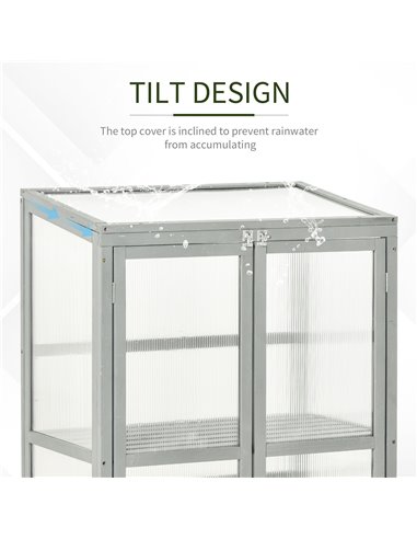 Outsunny Wooden Cold Frame Greenhouse Garden Polycarbonate Grow House w/ Adjustable Shelf, Double Doors, 76 x 47 x 110 cm, Grey 
