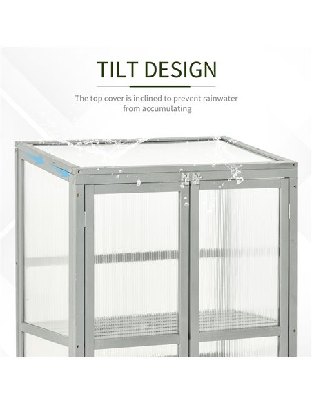 Outsunny Wooden Cold Frame Greenhouse Garden Polycarbonate Grow House w/ Adjustable Shelf, Double Doors, 76 x 47 x 110 cm, Grey  - pic 38079 | FastDaddyshop
