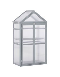 Outsunny 3-Tier Wooden Cold Frame Polycarbonate Greenhouse, Grey 845-370GY