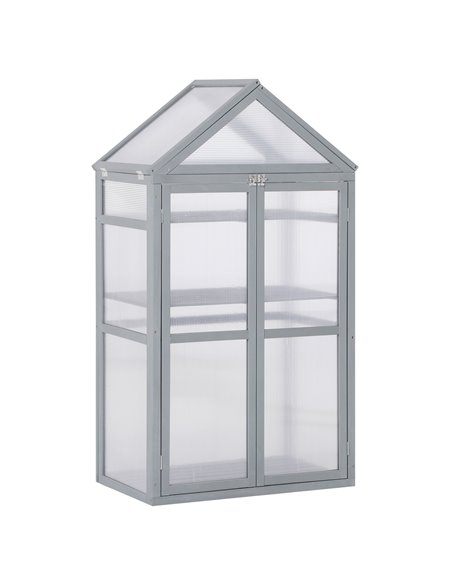Outsunny 3-Tier Wooden Cold Frame Polycarbonate Greenhouse, Grey 845-370GY - pic 38082 | FastDaddyshop