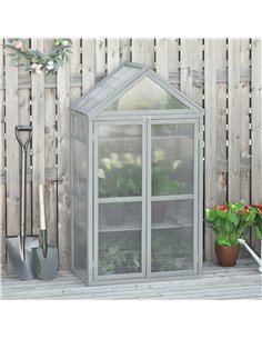 Outsunny 3-Tier Wooden Cold Frame Polycarbonate Greenhouse, Grey 845-370GY 2