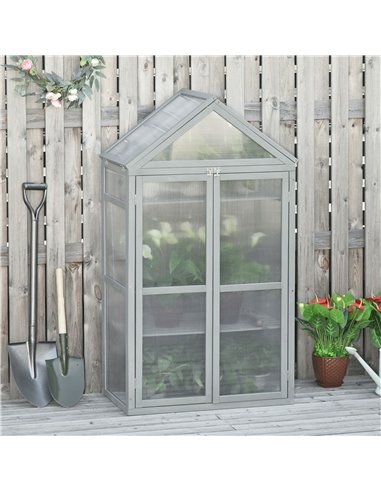 Outsunny 3-Tier Wooden Cold Frame Polycarbonate Greenhouse, Grey 845-370GY